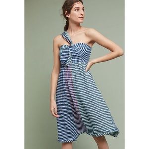 ANTHROPOLOGIE Gingham One-Shoulder Dress